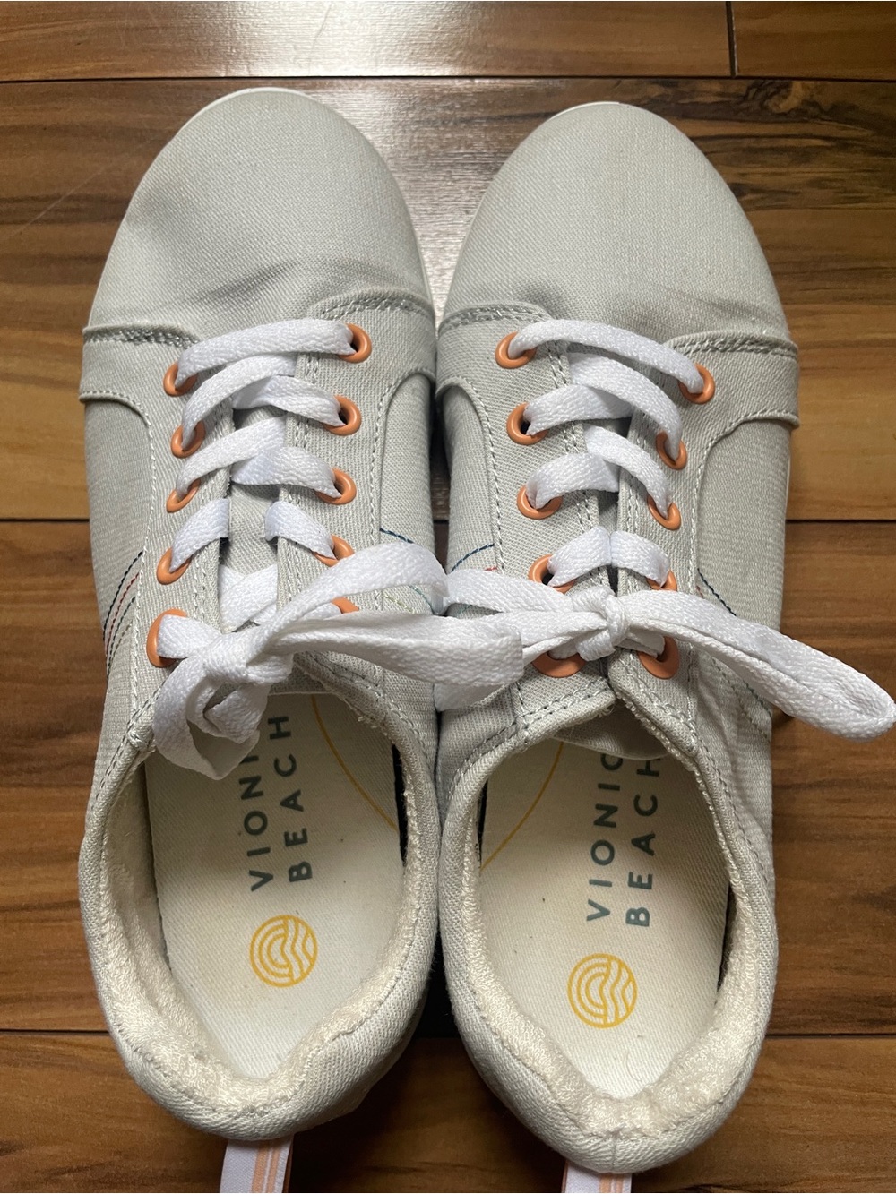Vionic Beach Canvas Sneakers in Cream with Peach Eyelets women’s size 7.5 - Picture 8 of 9